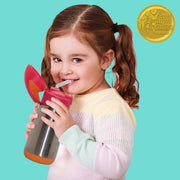 child with 350ml insulated drink bottle - strawberry shake - b.box for kids