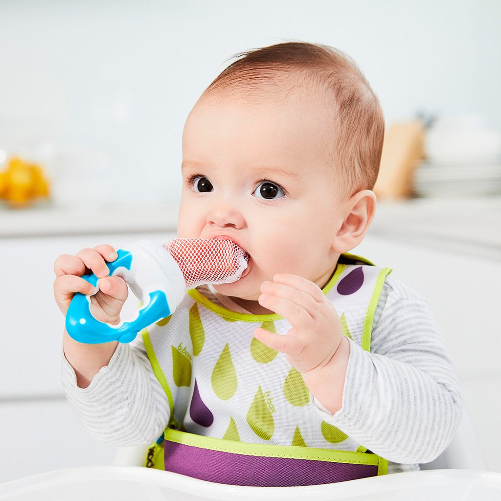 child with fresh food feeder - blueberry - b.box for kids