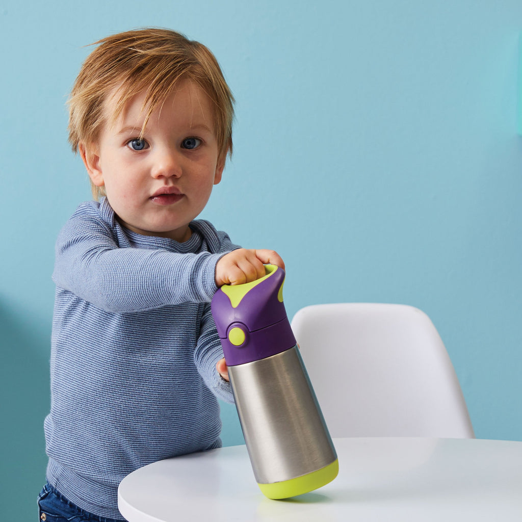 child with 350ml insulated drink bottle - lilac pop - b.box for kids